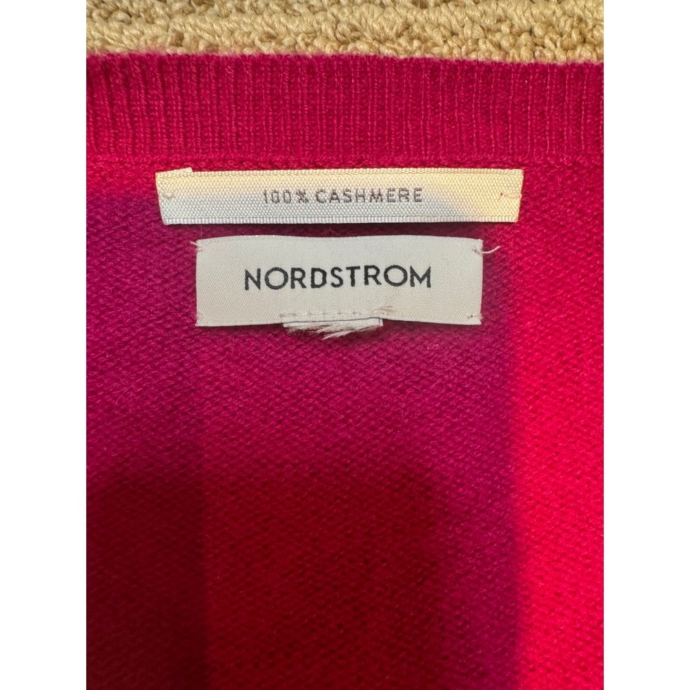 Nordstrom 100% Cashmere V-Neck Sweater Magenta Pink Long Sleeve Womens‎ XL - Picture 3 of 7
